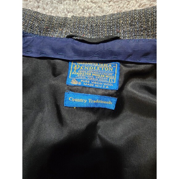 Pendleton Virgin Wool Country Traditionals Bomber Jacket Gray Tweed Large Zip - Picture 4 of 11